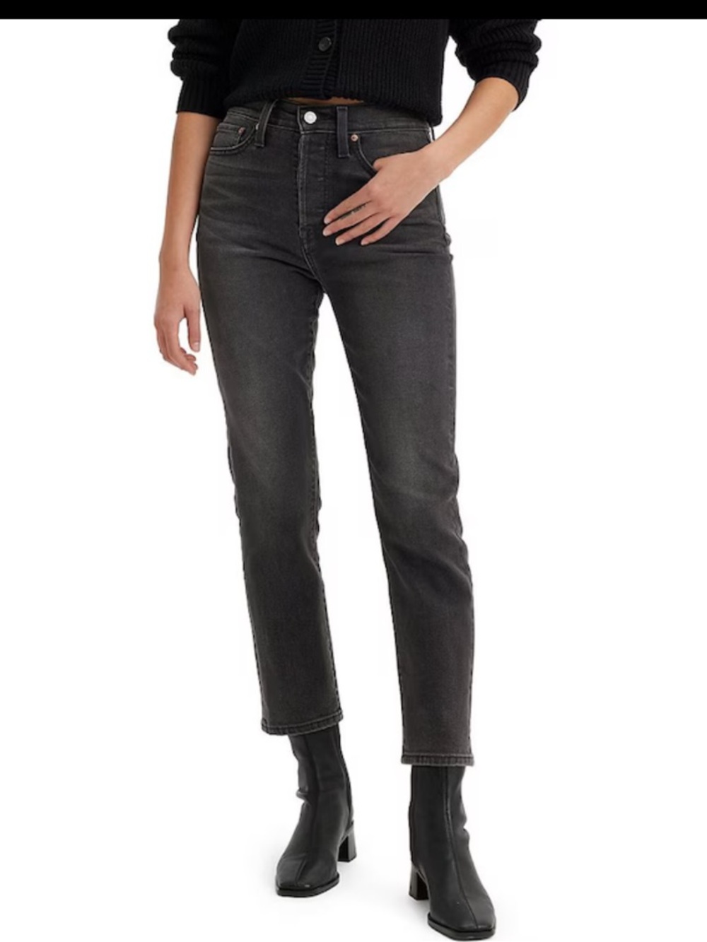 Levi’s Wedgie Straight Leisure Time Tonight Black Button Fly Cropped Denim Jeans